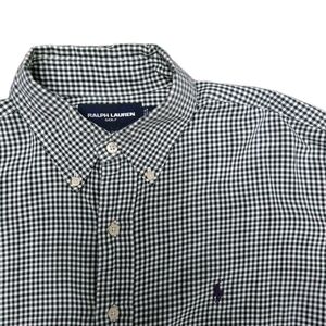 RALPH LAUREN Golf Mens L Long Sleeve Dk Green Gingham Button Down Shirt Preppy